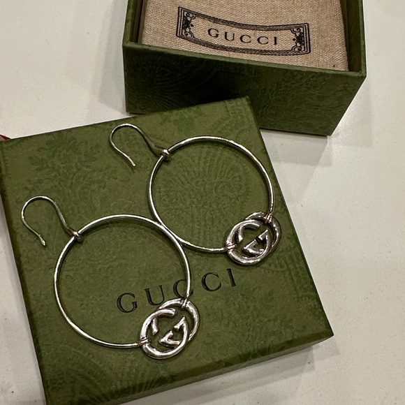 Gucci Silver .925 GG Logo Hoop Earrings - Picture 4 of 9